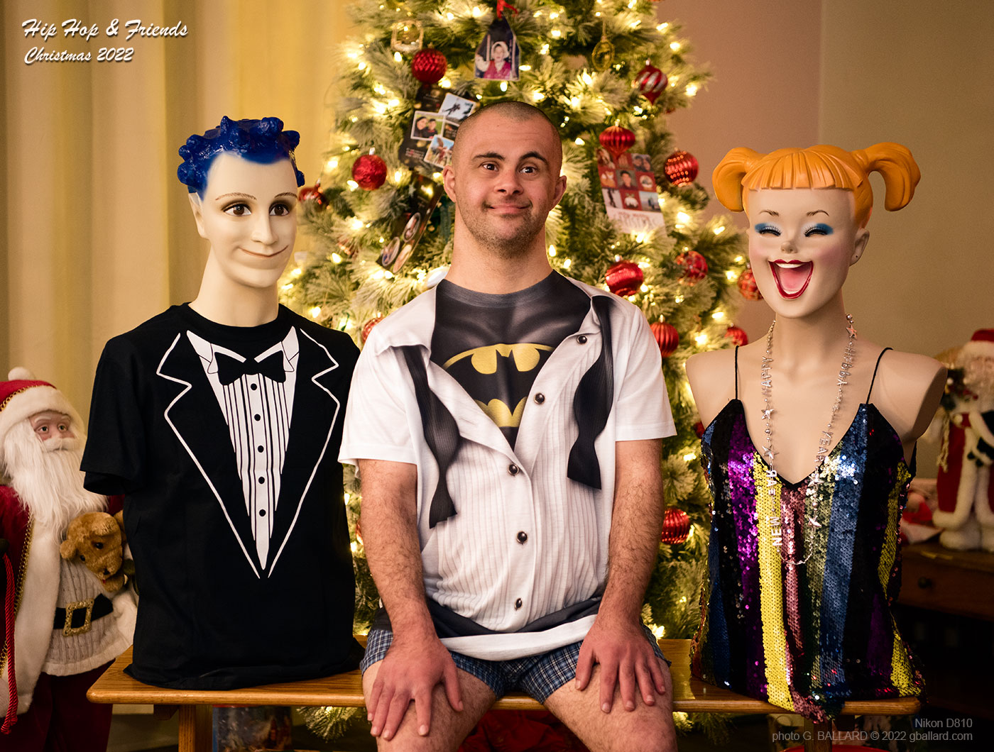 HIPHOP Down Syndrome boy Christmas portrait with friensd